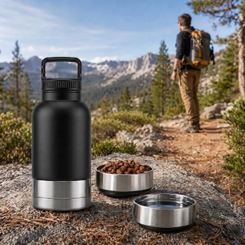 3-in-1 Portable Dog Water Bottle with Double Bowls, 32oz Large Capacity Travel Water Bowl for Dogs, Leak Proof Pet Water Dispenser for Walking, Hiking and Outdoor Camping, Black — view 5