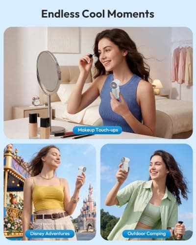 gaiatop Portable Handheld Mini Fan, 6 Speeds 16900 RPM High Velocity Personal Summer Essential with LED Display, USB Rechargeable, with Lanyard for Makeup, Travel, Outdoor, Gift for Women Girl, White — view 3