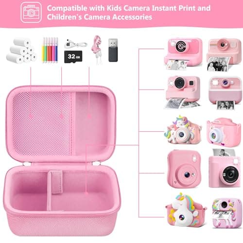 Supmay Kids Camera Case Compatible with Hangrui/HiMont/TIATUA/GREENKINDER/ETIKEZ/UIONVO/Gofunly/Lenudar/MYSTILUCK/Luoba Kids Camera Instant Print, Prints Paper Storage Bag, Pink — view 2