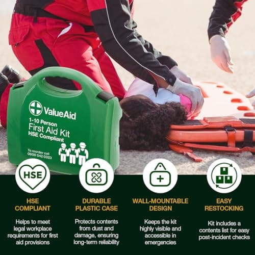 Value Aid HSE Compliant First Aid Kit for Workplace, Home & Car - CE Marked Contents, Double-Clasp Case with Handle - Complete Set for 1-10 People Includes Plasters, Bandages & Medical Supplies — view 6