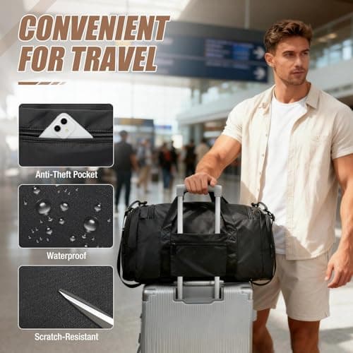 HYC00 Sport Gym Bag with Shoes Compartment and Wet Pocket, Gym Bag for Men and Women Travel Duffel Bags Waterproof Overnight Weekender Bags Sports Fitness Tote for Training Workout Vacation, Black — view 5