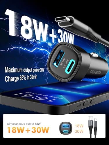 GRIFEMA 48W Car Charger with 30W USB C PD and 18W USB A QC 3.0 — view 4