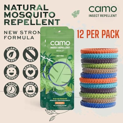 Camo Insect Repellent Anti Insect Bands, 12 Leather Adjustable Bracelets, Superior Strength UK Made Formulation, 250 Hrs of Natural Protection, Deet Free — view 6