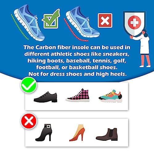 Carbon Fiber Insoles 1 Pair, Rigid Carbon Fiber Shoe Insert 1Pair for Pain Relief & Injury Turf Toe, Foot Fractures, Hallux Rigidus and Limitus for Hiking Running (255mm-Men's 9-9.5/Women's 10-10.5) — view 4