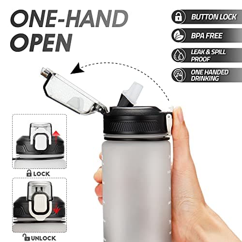 YC Kitchen Water Bottle with Time Marker - 1L Water Bottles with Straw, air up water bottle Leakproof & BPA Free Sports Water Bottle with Carry Strap for Fitness,Gym,and Outdoor Sports — view 3