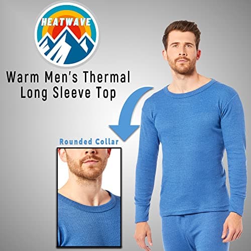 Heatwave® Pack of 2 Men's Thermal Long Sleeve Top, Warm Underwear Baselayer, S M L XL XXL Thermals, Large Blue — view 3