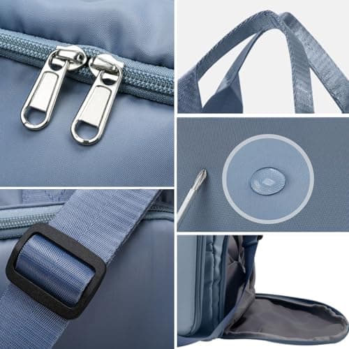 Sports Gym Bag Foldable Overnight Weekend Bags Womens Mens Duffel Bag with Shoes Compartment Water Resistant Holdall with Wet and Dry Separation Bag for Sports and Travel (Blue) — view 4