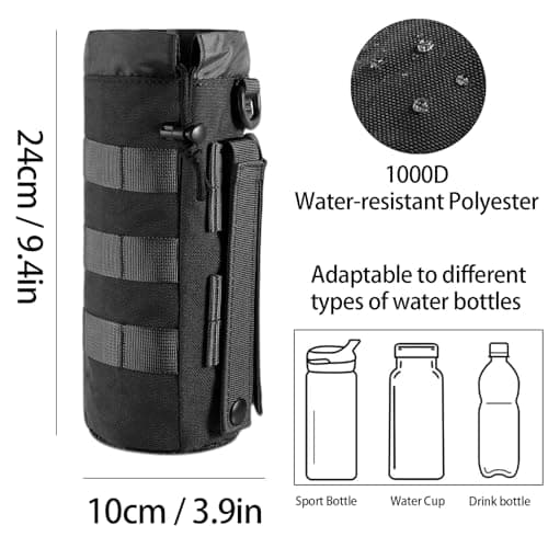 ZYFC Camping Water Bottle Holder Pouch, 1000D Nylon Military-Grade Tactical MOLLE System, Versatile Drawstring & Mesh Bottom Design for Hiking, Travel & Sports, Perfect for Outdoor Adventures (Black) — view 2