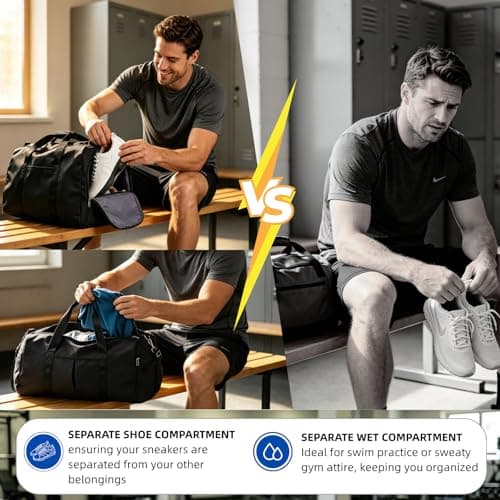 DAYGOS Gym Sports Duffle Bag for Men - Waterproof Travel Duffel Holdall Bag with Wet Pocket and Shoes Compartment, 40L Carry on Overnight Weekend for Women, Black — view 2