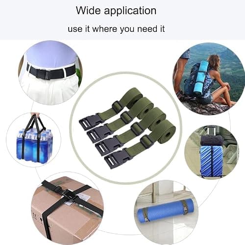 heedpeiur 4 Pack Luggage Straps Adjustable Luggage Nylon Webbing Straps with Quick Release Buckle, Packing Belt for Outdoor Travel, 2.5 * 150cm (Green) — view 3