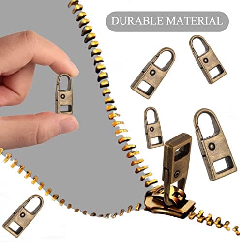 8 Pieces Zipper Pull Replacement Zipper Repair Kit Slider Metal Handle Mend Fixer Detachable Head Pull Tab for Luggage Backpack Jacket Coat(Bronze) — view 2