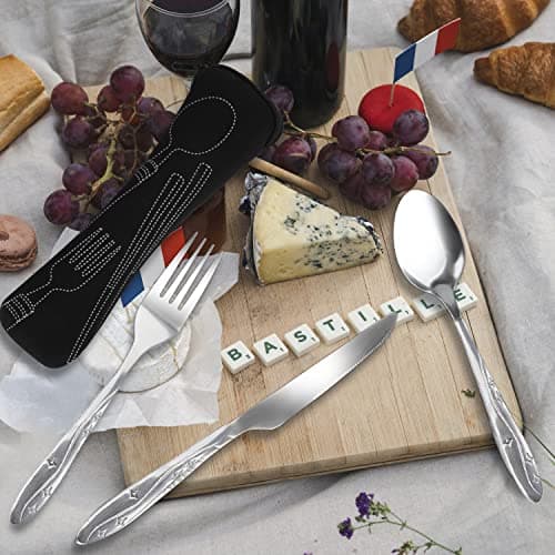 4 Pcs Cutlery Set, Camping Utensil Set, Knife and Fork Flatware Set — view 3