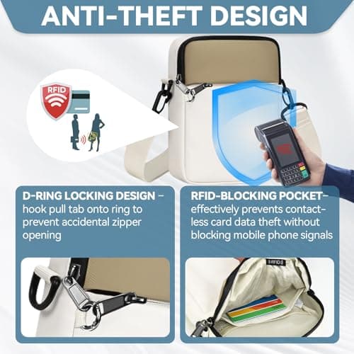 Eshow Cross Body Bag with Zipper Lock RFID Anti Theft Sling Bag Beige — view 3