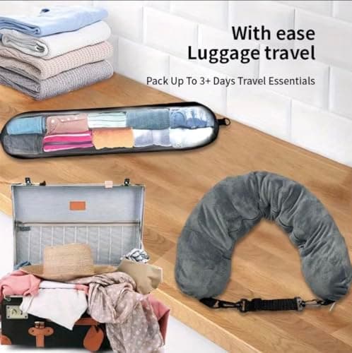 Stuffable Empty Neck Pillow for Travel, Storage Bag,Multifunctional Stuffable Travel Pillow with Adjustable Straps, Soft Neck Pillow, Fillable for Extra Luggage (Black) — view 6