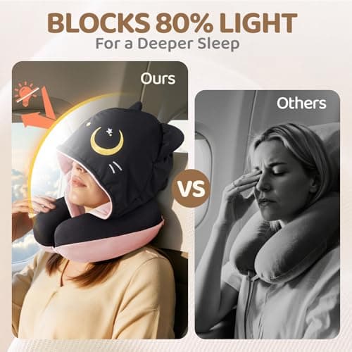 Mewaii Travel Neck Pillow, Airplane Pillow with Cat Hood, Pink — view 3
