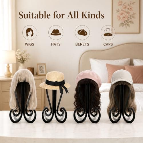 Collapsible Wig Stand Portable,Fold Flat Reusable Plastic Wig Head Holder for Travel Drying Styling Storage,11.7"H Thick Reinforced Plastic Snap Assemble for Wigs Hats Cosplay Masks Helmets(Black) — view 6