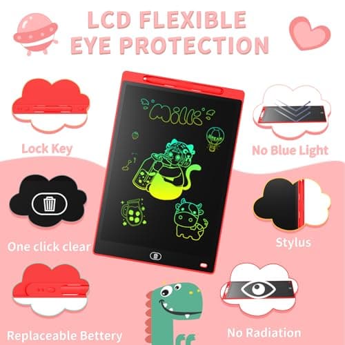 Genialba 12 inch LCD Writing Tablet - Colorful Screen Drawing Board for 2-6 Year Old Boys & Girls - Educational Toys for Birthday & Christmas (Red) — view 2