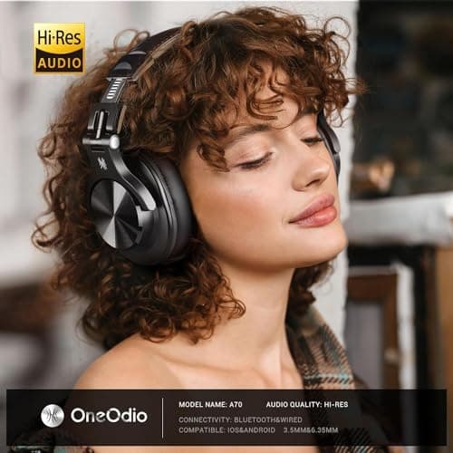 OneOdio A70 Bluetooth Headphones Over Ear, 72 Hrs Playtime, Monitor Level Stereo Sound Quality, Foldable Wireless＆Wired DJ Headphone, Professional Studio Headphones for DJ/TV/PC/Phone — view 2