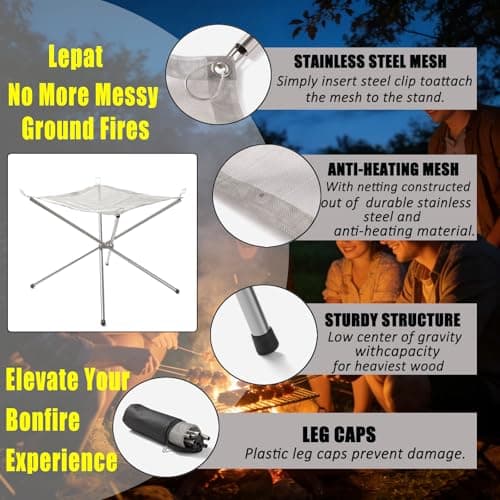 Foldable Fire Pit for Camping, Portable Stainless Steel Mesh Fire Pit Set with Carrying Bag Saving Space for BBQ Heating, Bonfire, Barbecue, Patio, Backyard, Garden (Silver, 16.5 x 16.5 x 13.5 inches) — view 4