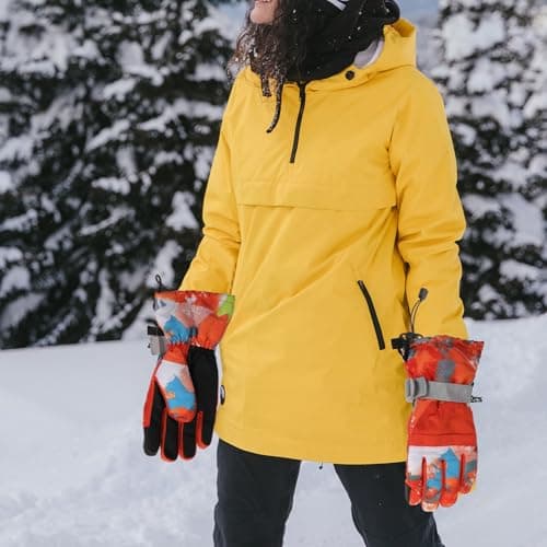 Sewroro Orange Ski Gloves with Adjustable Wrist for Outdoor Winter Warmth — view 6