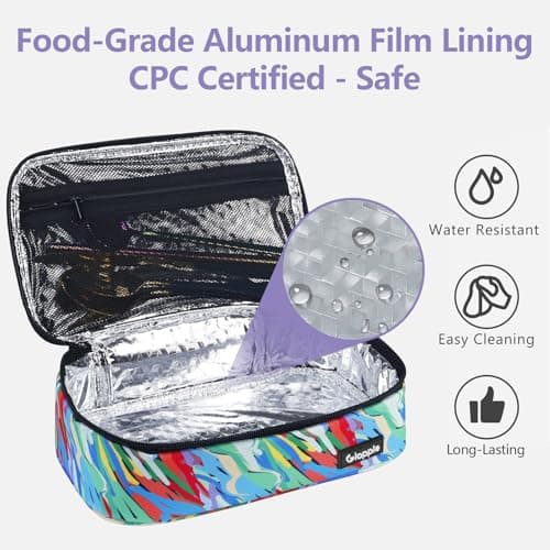 Gloppie Insulated Lunch Bag Soft Cooler Bag Durable Thermal Lunch Box for Work/School/Picnic/Outdoor, Small Food Containers Portable 3.5L Lunchbox for Women Men Kids Girls Ladies, Multicolour — view 5