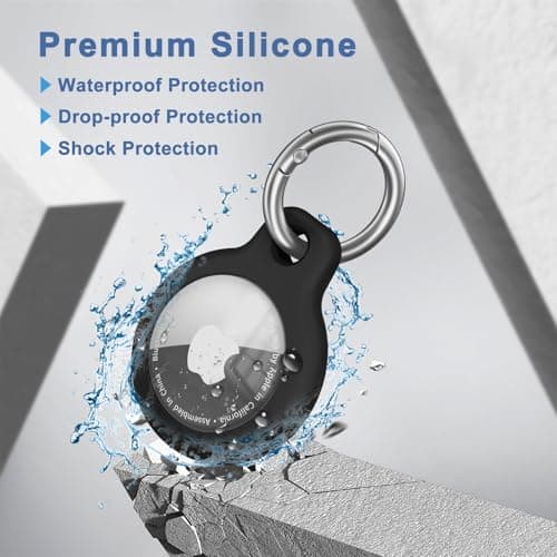Air Tag Holder Air Tag Silicone Case, with Keychain, TPU Case for Air Tags Keyring for Keys, Bags, Luggage, Pet Collar, Anti-Lost and Scratch-Resistant, Fully Covered (Black) — view 3