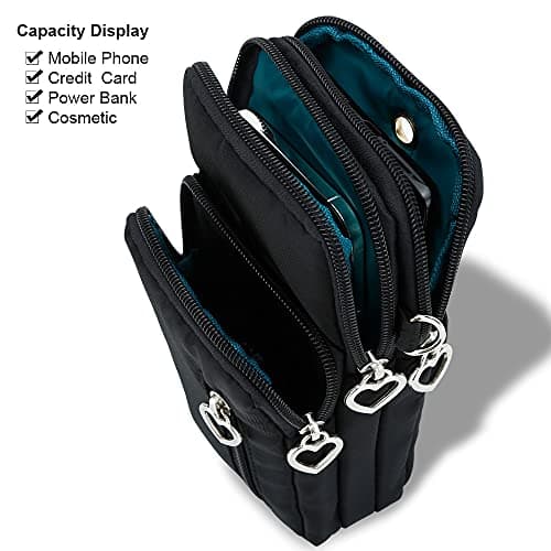 DOB SECHS 3 Layers Zipper Closure Waterproof Nylon Crossbody Bags With Adjustable Shoulder Strap Mobile Phone Wallet Bags For Women Girls Ladies — view 5