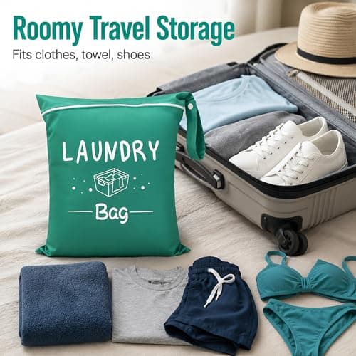 Travel Laundry Bag 2 Pack – 48x38cm Wet Bags for Swimming with Zipper & Buckle Handle – Lightweight Oxford Cloth Laundry Bags for Travelling – Wet Clothes Storage Bags for Camping Holiday Gym — view 6