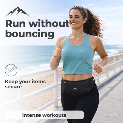 Nordrun® Adjustable & Waterproof Running Belt for Women & Men | Running Waist Pack Fits All Phones | Running Phone Holder | Sports Waist Bag | Running Belt (Black) — view 2