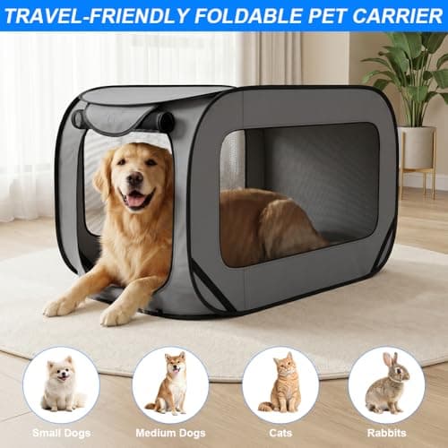 Aomig Dog Travel Crate Foldable Pop Up Dog Crate Cat Tent Crate Pet Playing Tent Cage Portable Puppy Seat Kennel Pet Playpen Pop-Up Exercise Fence for Indoor Outdoor Small/Medium Dogs Cat(Silver Gray) — view 4