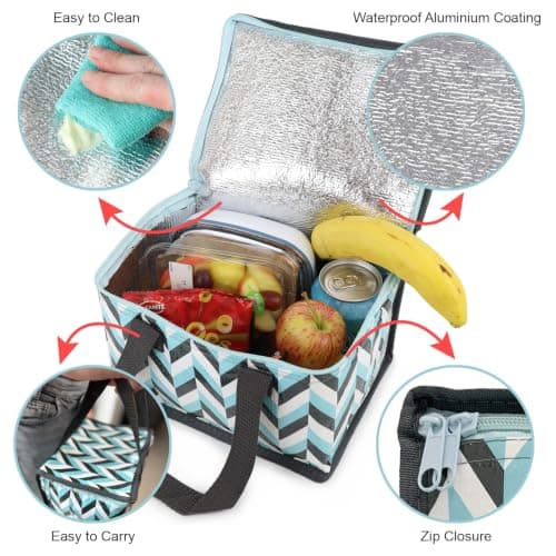 Fashion Stationery Insulated Lunch Bag, Mint Chevron, Folding Cooler — view 5