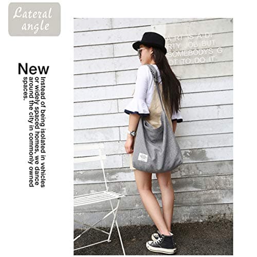 ZhengYue Hobo Bag for Women, Canvas Crossbody Totes Beach Bag Simple Shoulder Bag Ladies Large Cotton Tote Handbag Girls Shopping Bag for Travel Daily Use Grey — view 6