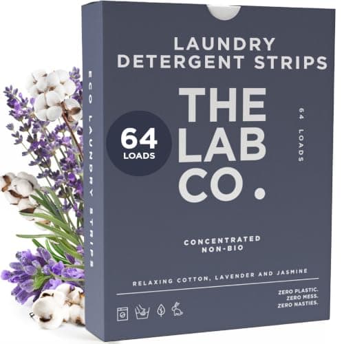 The Lab Co. Laundry Detergent Strips Washing Sheets | Eco Ultra-Concentrated | Non-Bio for Sensitive Skin | Non-Toxic Fragrance | EDC-Free | Lab-Tested | Relaxing Cotton Lavender Jasmine | 64 Loads