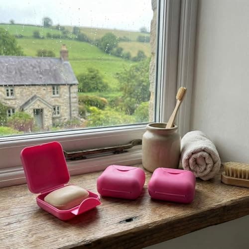 Hopzab 2 Pcs Travel Soap Box Small Size Square Soap Dish with Sealed Lid Portable Waterproof and Leakproof Case Holder for Home Bathroom Outdoor Gym Vacation Travel,Rose Red — view 5