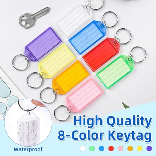 Redamancy 20 Pack Key Tags with Labels, Plastic Write On Key Fobs in 8 Colours with Protective Window, Keyring Tags for Office Home and Travel Organisation — view 2