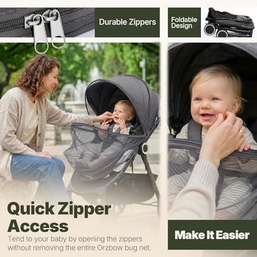 Orzbow Mosquito Net for Pram, Two-Way Zippers for Easy Access — view 2