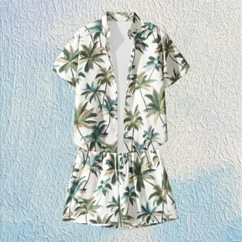 Generisch New Arrivals 2026 Floral Shirt Beach Outfit Thin Couple Travel Outfit for Tropical Party, White, M — view 2