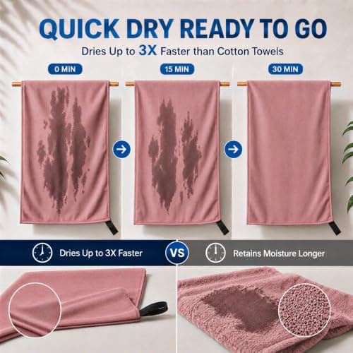 Microfibre Towel - 250 GSM Highly Absorbent Gym Towel & Travel Towel, 30*50cm Lightweight Quick Dry Towels for Adults, Soft Sports Towel for Swimming, Yoga, Camping, Hiking & Beach Dusty Rose — view 3