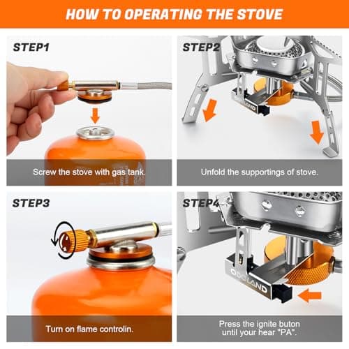 Odoland 3500W Windproof Camping Gas Stove Portable Collapsible Outdoor Camping Stove with Piezo Ignition Backpacking Stove for Outdoor Cooking Hiking Picnic and Camping Grey — view 6