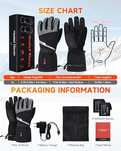 SOPPY Electric Heated Gloves, 6400 mAh Rechargeable Heated Hand Warmer Ski Gloves for Men Women, Waterproof & Windproof Non-Slip Heating Gloves for Motorcycling, Skiing, Outdoor Winter Sports, Black — view 6