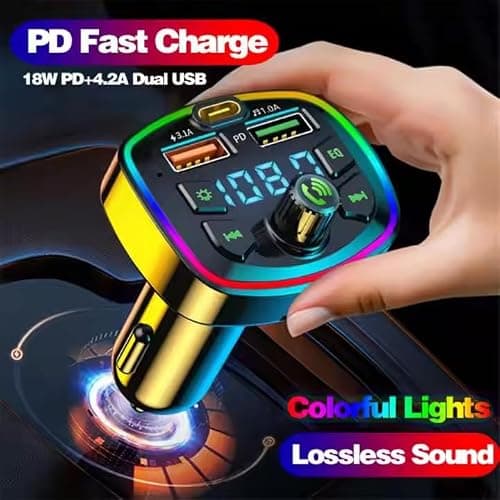 Car Charger Fast Charging EQ Model, 200W 4 in 1 Port USB C Adapter, Big Output, PD Fast Charge compatible with iPhone Samsung iPad, Wireless, Cigarette Lighter Socket Plug, Colorful RGB LED Display — view 2