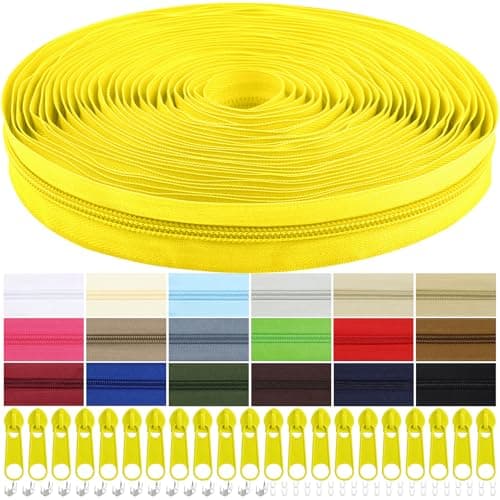 DOITEM #5 Nylon Coil Zippers by The Yard Bulk 10 Yards 9 Meters with 20pcs Zipper Sliders for DIY Sewing Tailor Craft Bag Garment Home Textile (Yellow, #5)