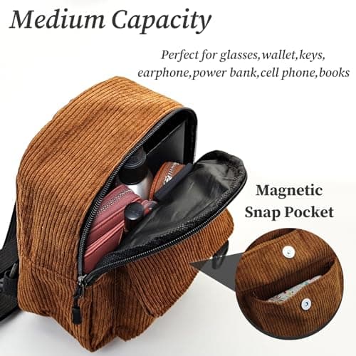 WisePoint Mini Backpack, Corduroy Casual Daypacks Rucksack Bag for Women, Portable Backpack Purse Small Backpack with Detachable Shoulder Straps for Shopping, Travel (brown) — view 4