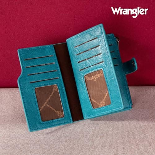 Wrangler Wallets for Women Slim Bifold Credit Card Holder, A-Turquoise, Chic — view 2