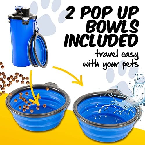 PawPride 2-in-1 Dog Water Bottle & Food Container, Leakproof Pet Travel Bottle with 2 Collapsible Bowls, Portable Dog Water Dispenser for Walking, Hiking, Camping & Travel - 2 Compartments — view 3