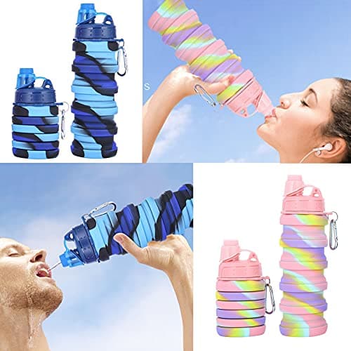DONGTATA 2Pcs Silicone Collapsible Water Bottle Reusable Portable Foldable Water Bottles BPA Free Safe and Heathy Leak Proof for Sports Hiking Trip and Camping Collapsible Water Bottle for Kids Sport — view 3