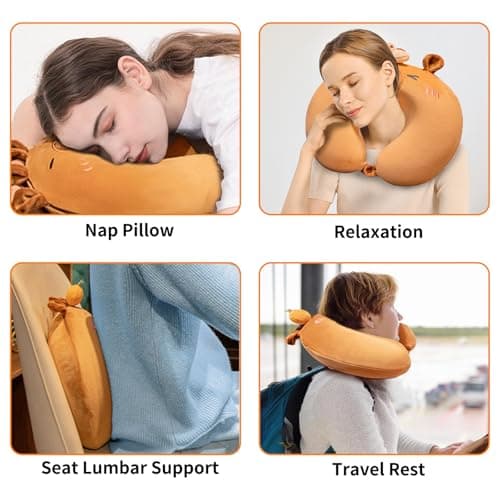 Soft Memory Foam Travel Head Pillow, Lovely Cartoon Animal Kids Pillow, Portable Adults Nap Pillow, U Shaped Cushion Pillow for Home, Office, Sleeping, Neck Support Pillow for Airplane, Car, Train — view 3