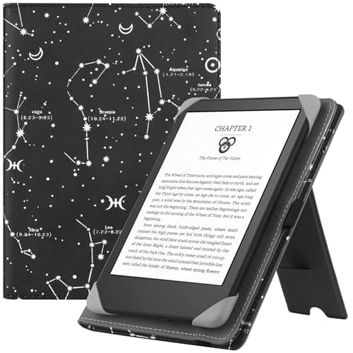 HGWALP Universal Case for 6" eReaders, Folio Leather Stand Cover with Handstrap Compatible with All 6 inch Kindle Paperwhite/Kobo/Tolino/Pocketook/Sony E-Book Reader-Constellation