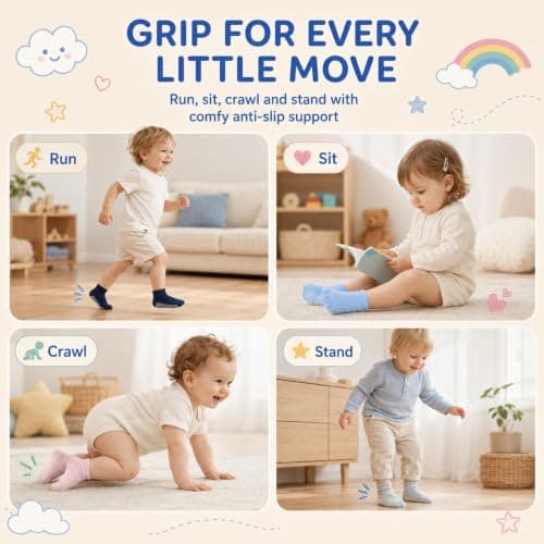 Lafefe 6 Pairs Short Style Baby Grip Socks for Boy 1-3 Years Toddler Infant Kids Children, Non Slip Toddler Socks Cotton Solid Colour — view 5