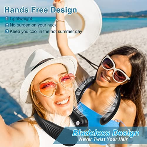 LYMYBETY Portable Neck Fan, Rechargeable Hanging Bladeless Hands Free Fan with 3 Speeds, 3000 mAh Battery Operated Wearable Personal for Men Women Kids Home Office Travel Outdoor (Black, T36) — view 6